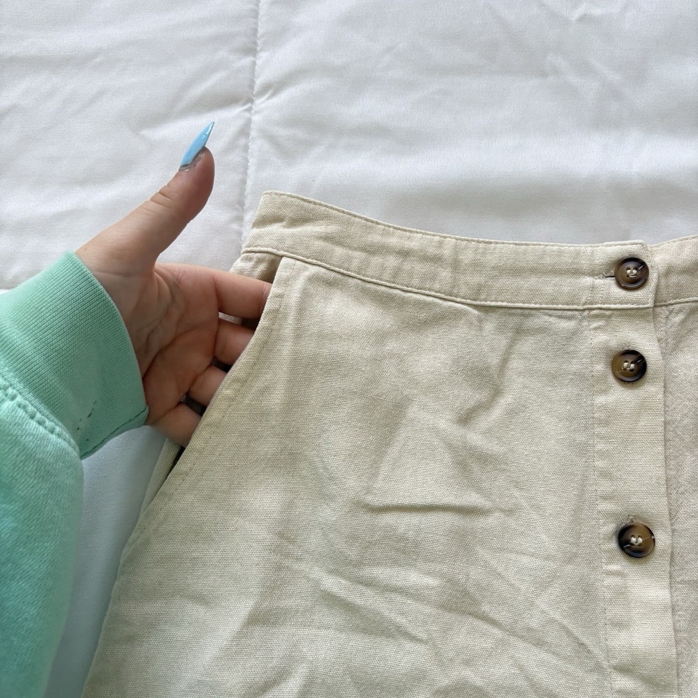 Womens Small‎ Skirt Beige Linen Blend Button Down Feminine Beach Quiet Luxury - Picture 3 of 8